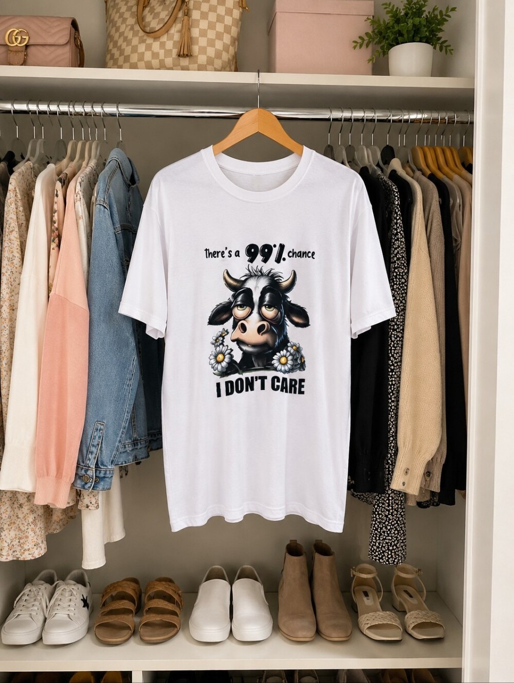 Funny Cow Graphic Tee Choose Small or Large Handmade White Sublimation Shirt - Picture 3 of 9
